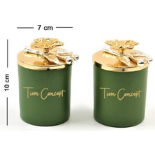 Tiem Concept Dekoratif Özel Tasarım Gold Çiçek Tepelikli Yeşil Çay Kokulu 2li Yeşil Bardak Mum Seti