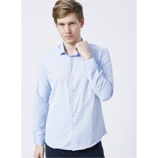 Süvari GM2024700271 Klasik Yaka Slim Fit Armürlü Mavi Erkek Gömlek