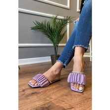 New Optimal Basel  Taşlı Büzgü Kemerli Terlik - Lila - 37