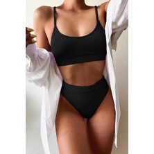 Angelsin Yüksek Bel Özel Kumaş Tankini Bikini Takım