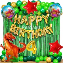 Parti Station Dinazor 4 Yaş Balon Seti Dinosaur Konsept Helyum Balon Set Şimşek Dinazor Doğum Günü Set