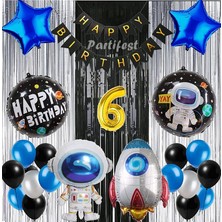Parti Station Kozmik Uzay 6 Yaş Balon Seti Galaksi Konsept Helyum Balon Set Astronot Uzay Mekiği Doğum Günü Set