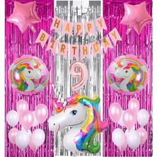Parti Station Gökkuşağı Unicorn Konsept 9 Yaş Balon Doğum Günü Set Gökkuşağı Unicorn Yaş Balon Set