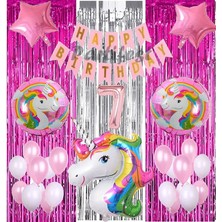 Parti Station Gökkuşağı Unicorn Konsept 7 Yaş Balon Doğum Günü Set Gökkuşağı Unicorn Yaş Balon Set
