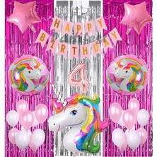 Parti Station Gökkuşağı Unicorn Konsept 4 Yaş Balon Doğum Günü Set Gökkuşağı Unicorn Yaş Balon Set