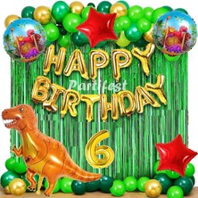Parti Station Dinazor 6 Yaş Balon Seti Dinosaur Konsept Helyum Balon Set Şimşek Dinazor Doğum Günü Set