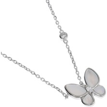 Celikchi Kadın Beyaz Renk Kelebek Model Gümüş Kolye