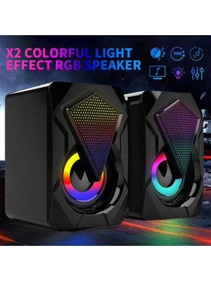 Echoes Pc Bilgisayar Hoparlörü USB Güç Stereo Subwoofer Hoparlör Renkli Rgb LED Işık (Yurt Dışından)