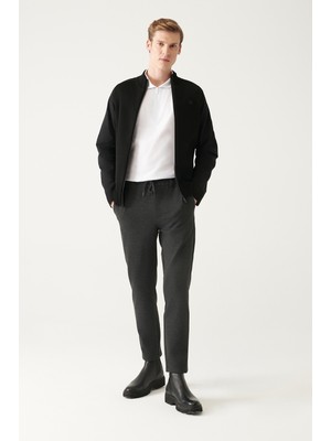 Avva Erkek Antrasit Beli Lastikli Bağcıklı Örme Relaxed Fit Rahat Kesim Jogger Pantolon A31Y3026