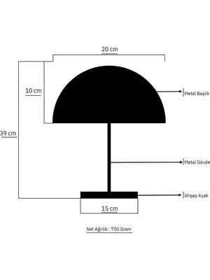 Navemu Pera Abajur ( Siyah Mat Statik Boya /  Siyah Başlık Statik Boya / Q20 cm Metal Başlık )  Jr1320100