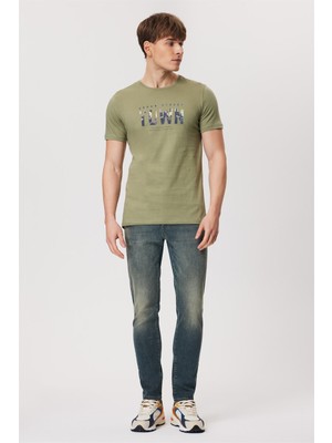 Lee Cooper Town Erkek %100 Pamuk O Yaka T-Shirt Açık Haki