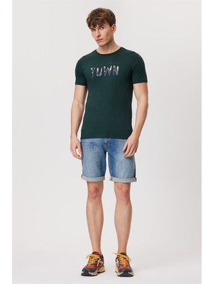 Lee Cooper Town Erkek %100 Pamuk O Yaka T-Shirt Koyu Yeşil