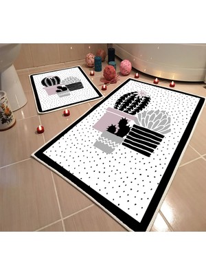Modern Home Dot Taban Banyo Paspası İkili Takım Dijital Baskı Yıkanabilir Kaymaz Taban