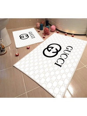 Modern Home Dot Taban Banyo Paspası İkili Takım Dijital Baskı Yıkanabilir Kaymaz Taban