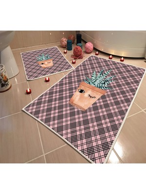 Modern Home Dot Taban Banyo Paspası İkili Takım Dijital Baskı Yıkanabilir Kaymaz Taban