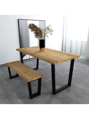 Woodesk Eylül Masif Natural Renk 180x80 Banklı Yemek Masası CPT7671-180