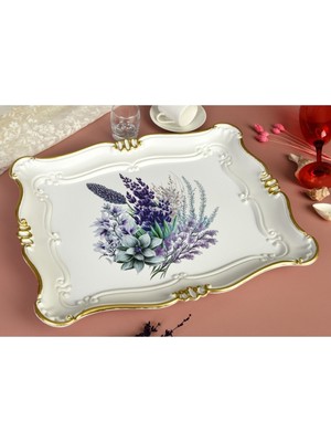 Zucci Home Sultan Tepsi 33X42 Cm- Lavanta Beyaz Tabanlı