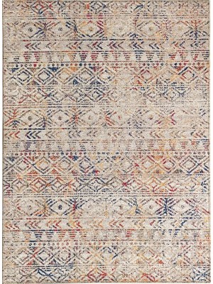 Carpettex Iskandinav Eskitme Kilim Desenli Bej Krem Halı Kaymaz Taban Makinada Yıkanabilir