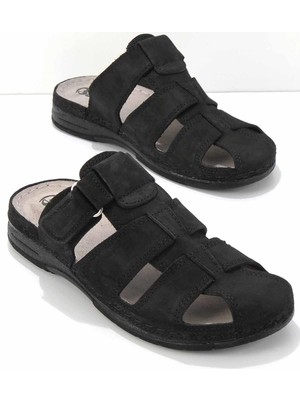 Bambi Siyah Nubuk Leather Erkek Terlik E04312413301