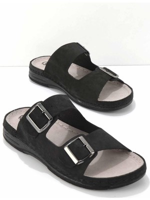 Bambi Siyah Nubuk Leather Erkek Terlik E04312414401