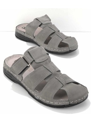 Bambi Gri Nubuk Leather Erkek Terlik E04312413301
