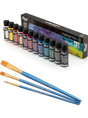 Rich Mastermix Akrilik Boya Seti 12 Renk x 60CC + Fırça Seti