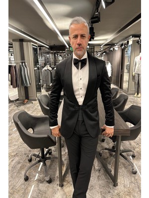 Fc Plus  Şal Yaka Siyah Takım Elbise