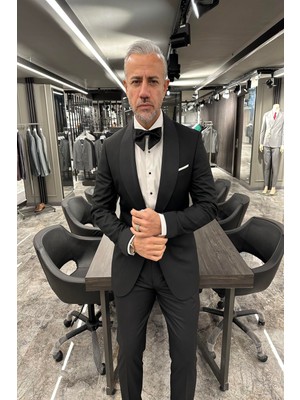 Fc Plus ŞAL YAKA SATEN PREMİUM SİYAH DAMATLIK TAKIM ELBİSE