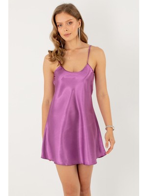 Miorre Kadın Mini Saten Gecelik İnce Askılı Şık ve Yumuşak Dokulu Tasarım