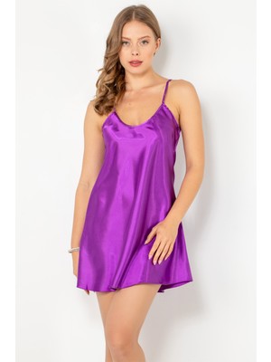 Miorre Kadın İnce Askılı Mini Saten Gecelik Parlak Doku ile Rahat Kullanım