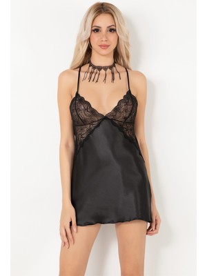 Miorre Feronia Kadın Dantelli Saten Gecelik Sırtı Çapraz Askılı Şık Tasarım