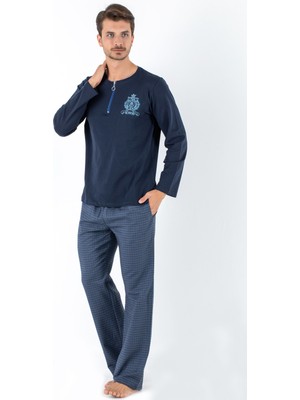 Doremi Prussian Blue Erkek Pijama Takımı Lacivert Renkli Yumuşak Kumaş ve Fermuar Detaylı