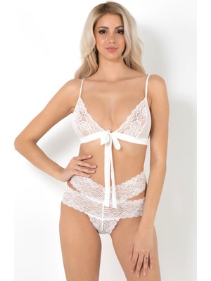Miorre Swan Ekru Dantel Bralet Takım Kadın İç Giyim M - L Beden %90 Polyamid %10 Elastan