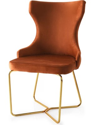 Evistro Kumaş Salon ve Mutfak Sandalyesi Metal Ayaklı Kiremit 1 Adet