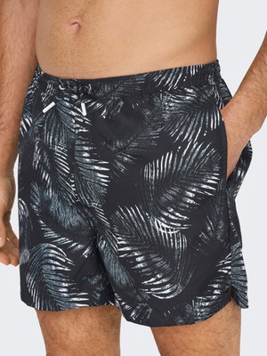 Only & Sons Ted Lıfe Swım Short Leafes Aop Erkek Lacivert Şort 22025383-04