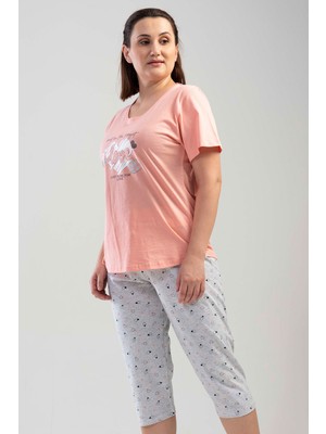 Büyük Beden Kadın Kısa Kol Kaprili Pijama Takım