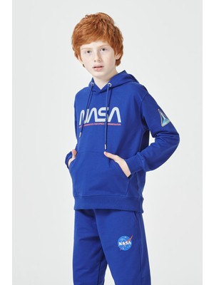 Black One Erkek Çocuk Unisex  Nasa Baskı Detaylı Oversize Kapüşonlu Çocuk Eşofman Takımı