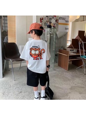 Kids Face Özel Tasarım Garfiled Sırt Baskılı %100 Pamuk Erkek Çocuk Trend T-Shırt