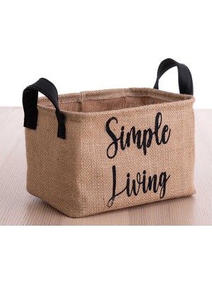 Prendi Home Jüt Kumaş Simple Living Baskılı Dikdörtgen Sepet 14X25X18