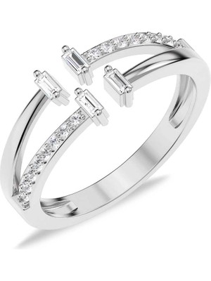 İndigo Takı Çapraz Baget Ayarlanabilir Beyaz Gümüş Yüzük