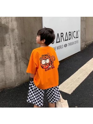 Kids Face Özel Tasarım Garfıeld Sırt Baskılı %100 Pamuk Erkek Çocuk Trend T-Shırt