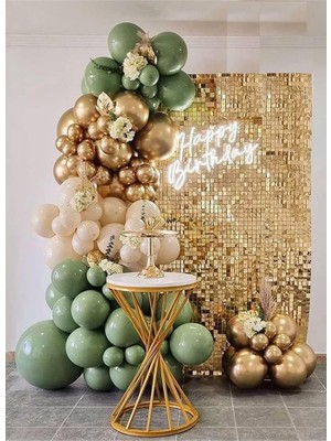 Beysüs Doğum Günü ve Nişan İçin 30 Adet Küf Yeşili 15 Adet Krom Gold 15 Adet Deniz Kumu Balon Zinciri