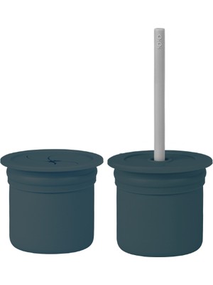Oioi Ham Hüp Silikon Pipetli Bardak 6+ Ay Deep Blue - Powder Grey