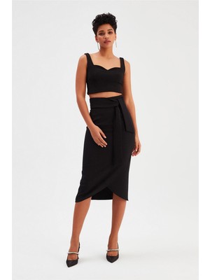 Sateen 2040-4515 Siyah Kadın Kusaklı Kalem Etek 36-42