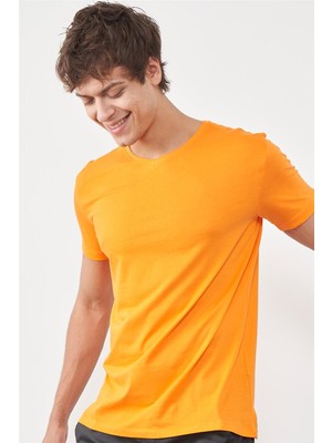 Çetinkaya Mentality 2772V V Yaka Basic T-Shirt Orange