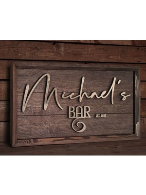 Bk Gift Özel Yapım Isimli Kabartma Figür Temalı Meşe Ağacı Ahşap Bar Tablosu, Ev Dekorasyonu, Duvar Dekoru, Bar Tablo-3