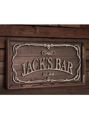 Bk Gift Özel Yapım Isimli Kabartma Figür Temalı Meşe Ağacı Ahşap Bar Tablosu, Ev Dekorasyonu, Duvar Dekoru, Bar Tablo-5