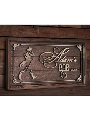 Bk Gift Özel Yapım Isimli Kabartma Figür Temalı Meşe Ağacı Ahşap Bar Tablosu, Ev Dekorasyonu, Duvar Dekoru, Bar Tablo-2