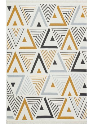 Eko Halı Arya Ar 18 Yellow Grey Yıkanabilir Çift Taraflı Modern Desenli Dokuma Kilim