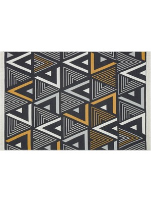 Eko Halı Arya Ar 18 Yellow Grey Yıkanabilir Çift Taraflı Modern Desenli Dokuma Kilim